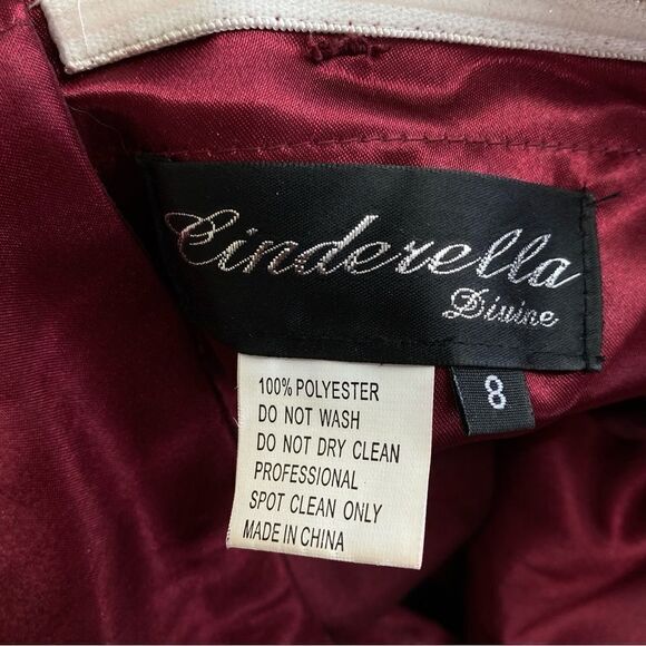 Cinderella Divine Burgundy Twist Front Corset Back Strapless Dress Sz 8 - Picture 9 of 15